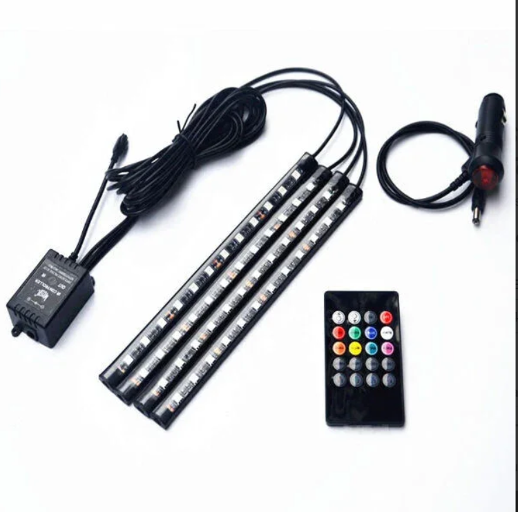 Set Lumini Ambient Auto RGB pentru Podea, 12V, Telecomandă Inclusă