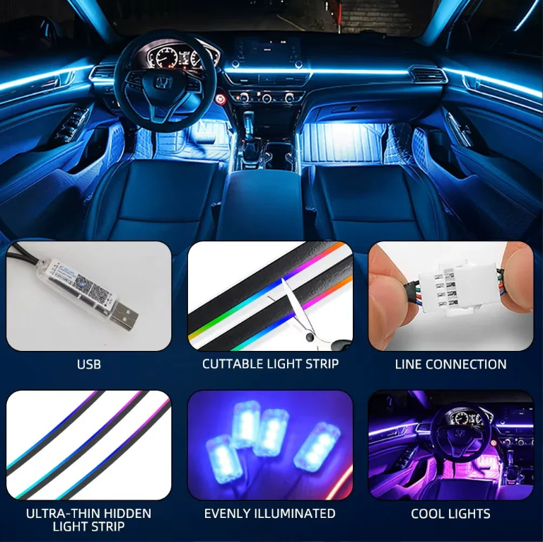 Bandă Lumini Ambientale Auto RGB Symphony cu Control App și Telecomandă