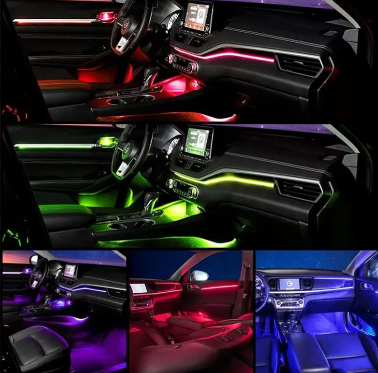 Kit Lumini Ambientale Auto RGB Symphony 18‑în‑1, 64 Culori, Control App + Boxe RGB 15cm